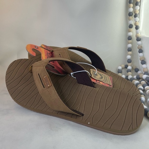 Flojos waverunner, sporty fabric lined strap w/texture sock Tan Men size 14 - Picture 3 of 5